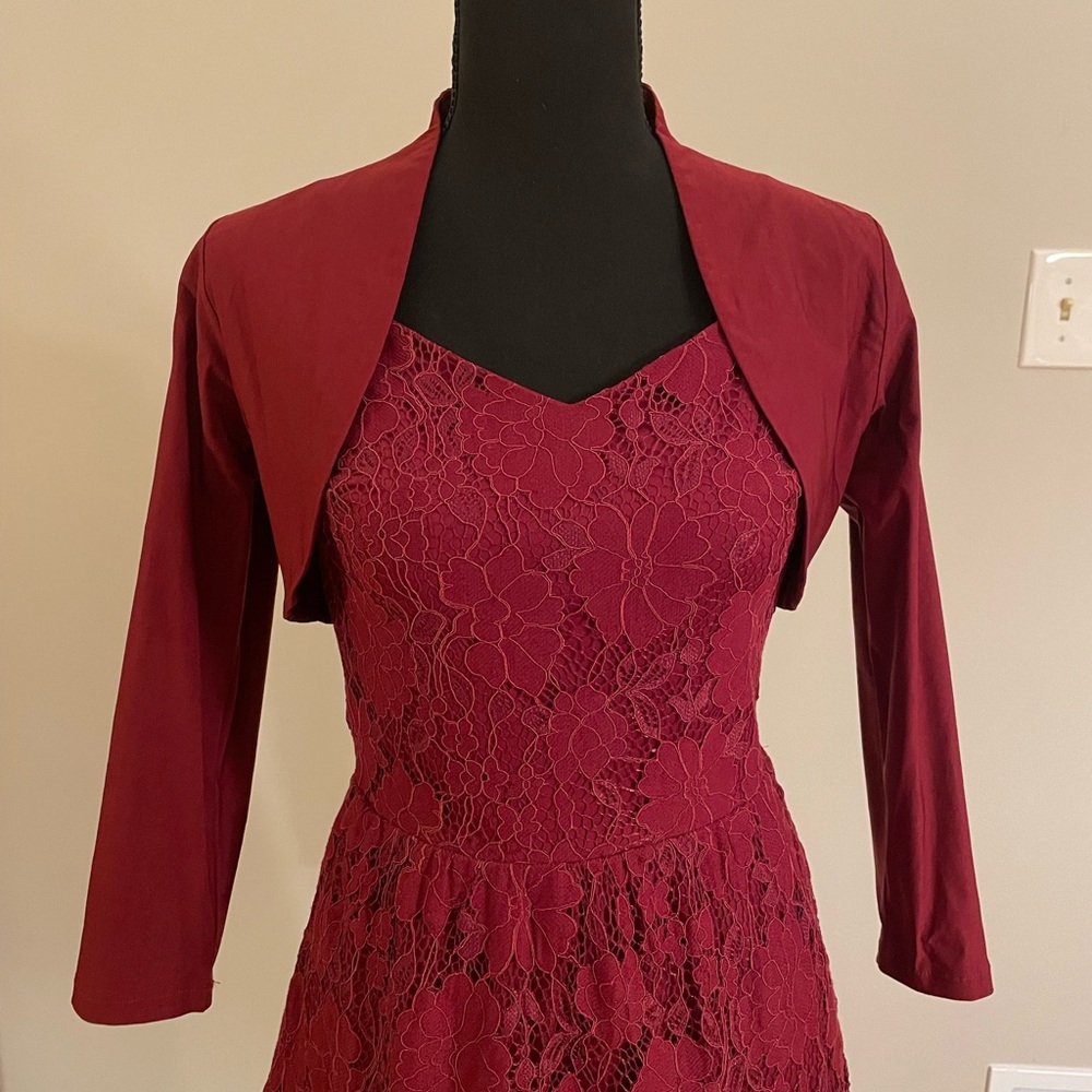 ✨Burgundy/wine, color, shawl or short jacket to accompany, matching dress.NWOT